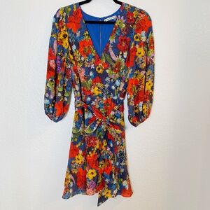 ALICE + OLIVIA Kerri Bishop Sleeve Silk Floral Dress in Blossom Riviera Size 8